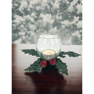 Vintage Dept 56 Holly Bell Votive Candle Holder Metal and Glass